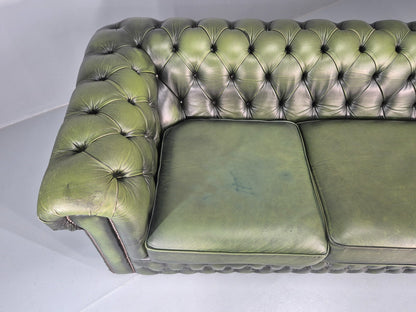 3 Seater Chesterfield Sofa Green Leather Studded Vintage EB11030 VCHE5