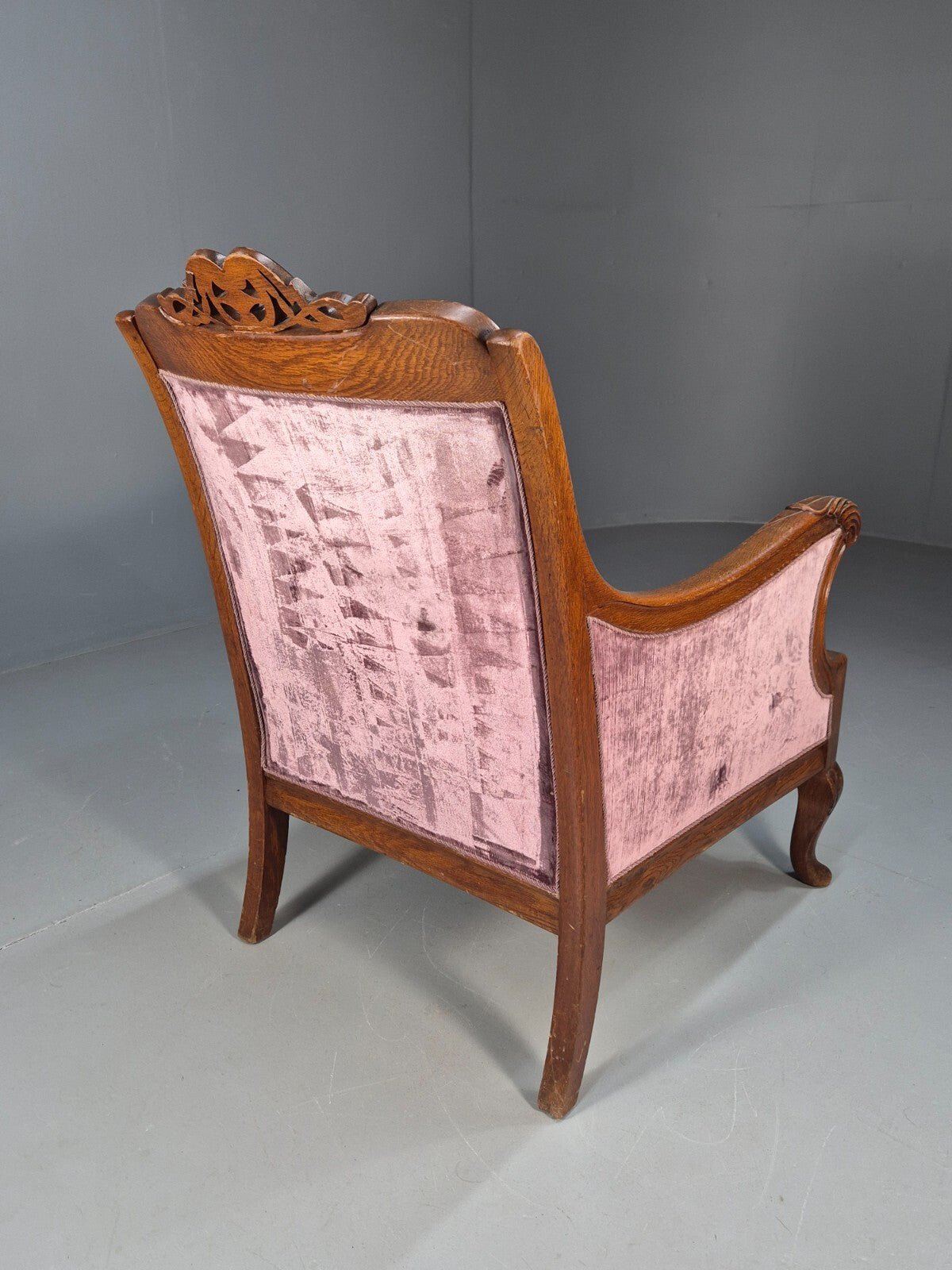 Vintage Danish Empire Chair Carved Oak Frame Purple Velvet Antique EB9616 VCAR - UKDK FURNITURE
