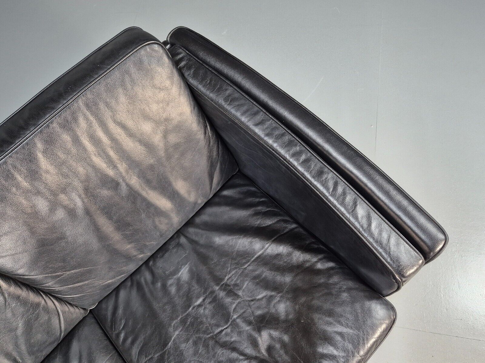Vintage Danish 3 Seat Sofa Black Leather Straight back Arm Retro MCM EB8622 M3SS - UKDK FURNITURE