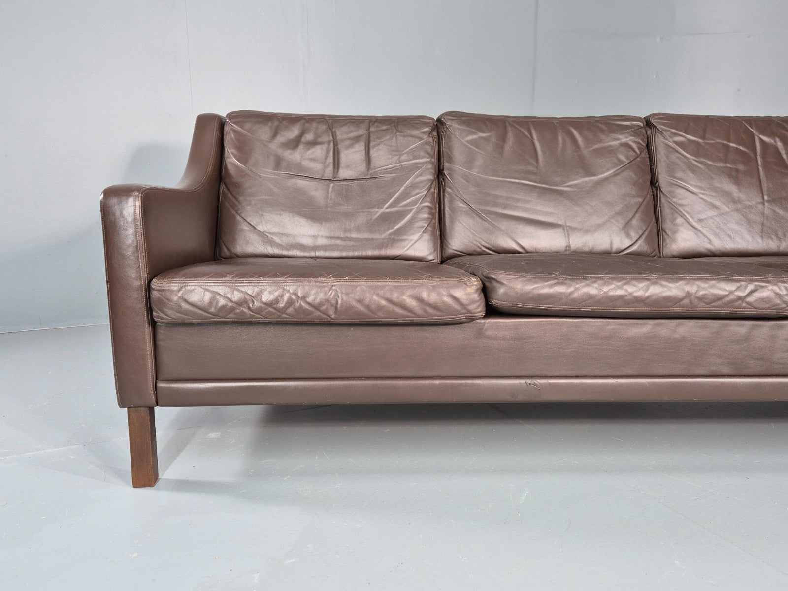 Vintage 3 Seat Leather Sofa 1970s Danish Brown Mid Century Retro EB10519 M3SS2