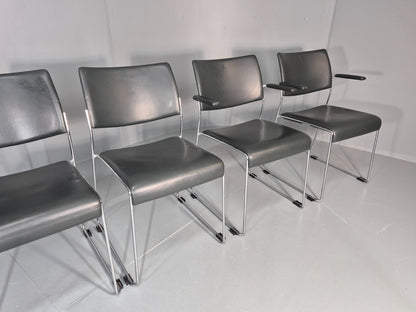 6 Leather Stacking Chairs Brunner Linos Dark Green Chrome Modern EB11734 MSTA11