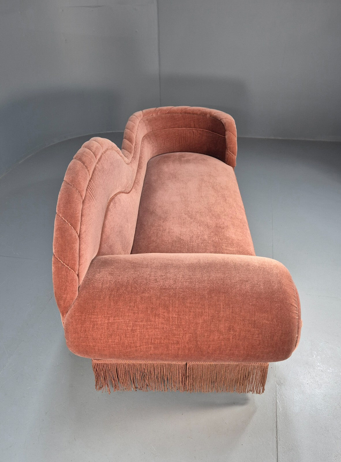 Vintage Danish Art Deco Chaise Lounge Pink Velour Tassels 1930s EB9664 VCHA - UKDK FURNITURE