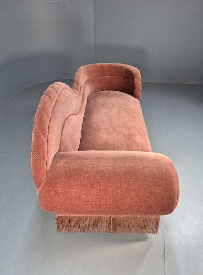 Vintage Danish Art Deco Chaise Lounge Pink Velour Tassels 1930s EB9664 VCHA - UKDK FURNITURE
