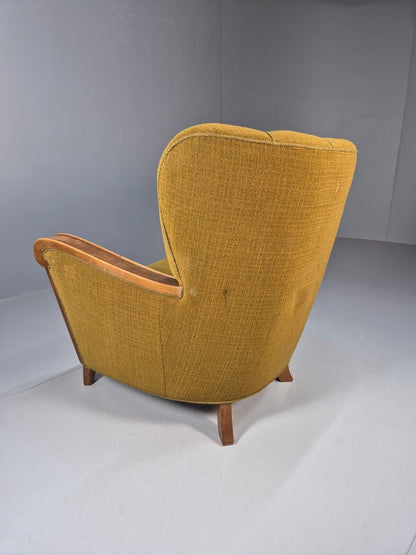 Art Deco Danish Oak Lounge Chair Green Wool 1940s Retro EB9047 VCLO - UKDK FURNITURE