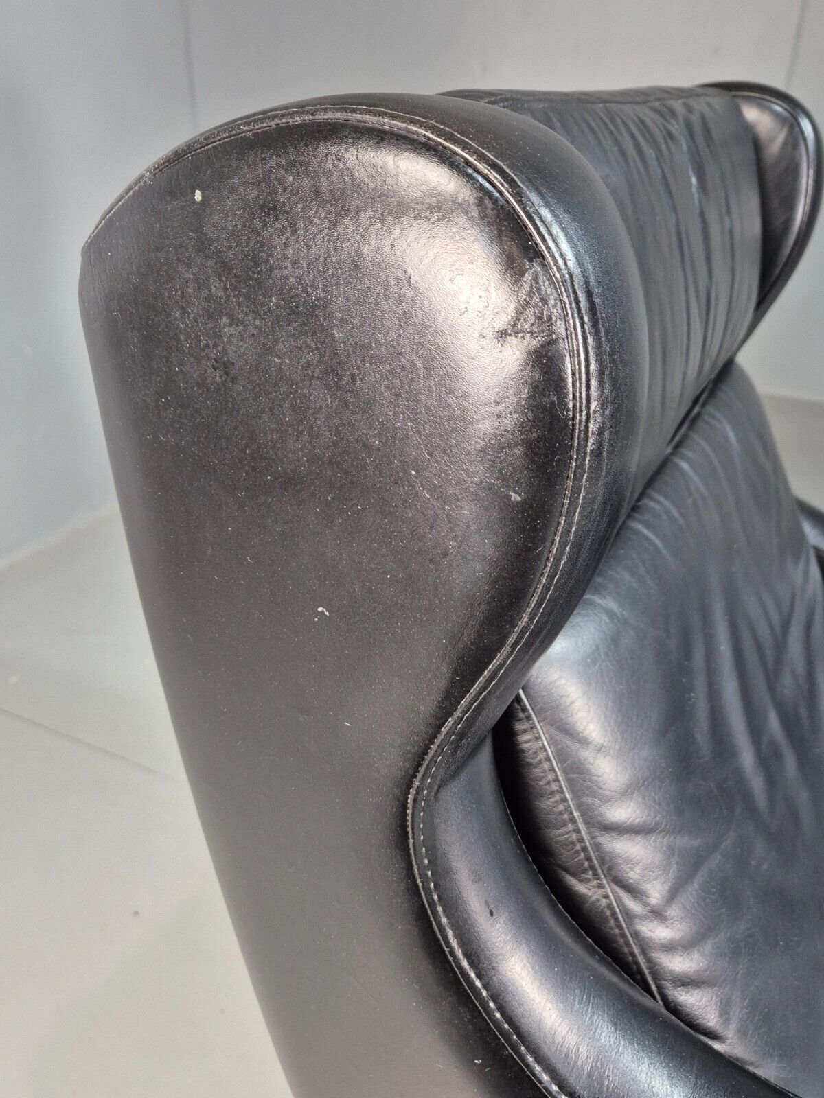 Vintage Danish Lounge Chair Black Leather Wingback 1970s Retro MCM EB8237 MNOR - UKDK FURNITURE
