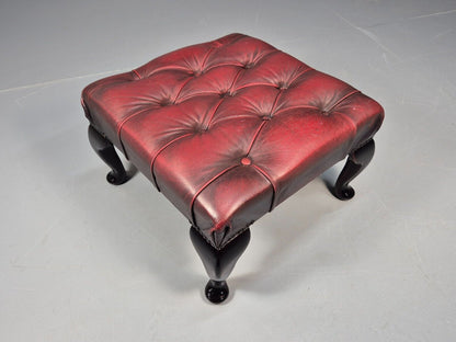 Vintage Red Leather Chesterfield Queen Anne Style Footstool Retro EB9389 VWOO - UKDK FURNITURE