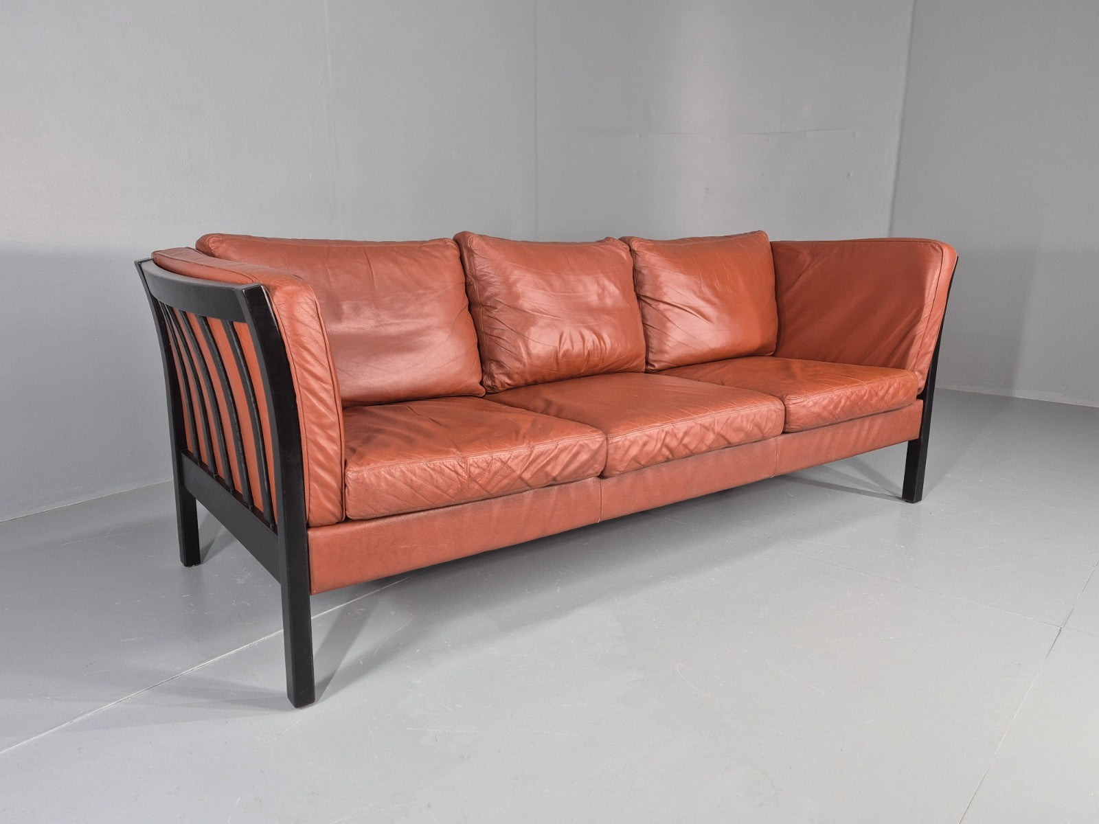 Vintage 3 Seat Sofa Reddy Brown Leather Stouby Denmark 1980s Retro EB10538 M3SS0