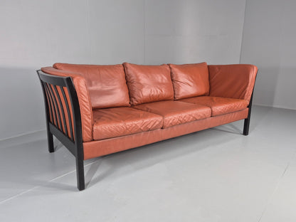 Vintage 3 Seat Sofa Reddy Brown Leather Stouby Denmark 1980s Retro EB10538 M3SS0