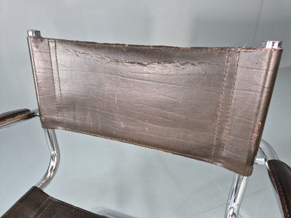 2 Bauhaus Style 1980s Chairs Leather and Chrome Retro Art Deco EB10980 MNOR7