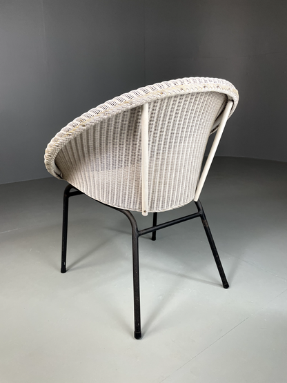 Vintage Lloyd Loom Chair White Circular Retro MCM EB5270 VBER5