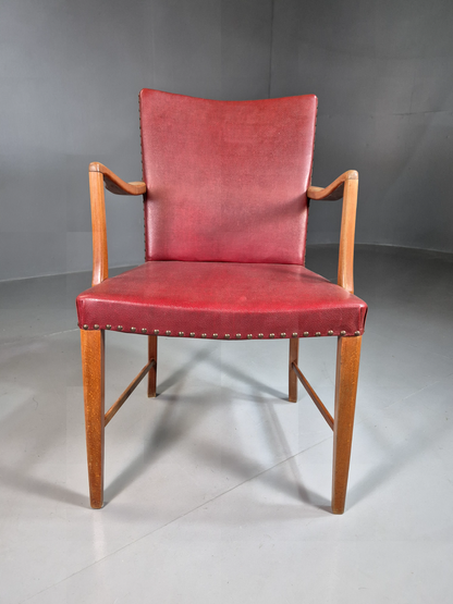 Vintage Elbow Chair Beech Frame Red Vinyl 1950s Retro MCM EB7329 MDIN2