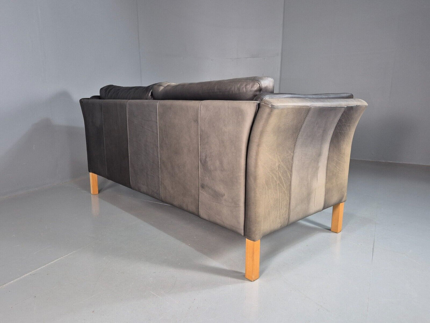 Vintage Danish Two Seat Sofa Faded Black Leather 1980s Retro MCM EB8168 M2SS - UKDK FURNITURE