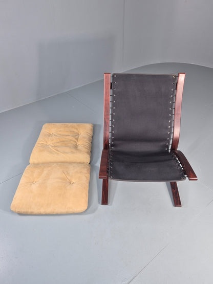 Vintage Mid Century Lounge Chair Faux Suede Upholstery REtro 1970s EB11299 MBEN11