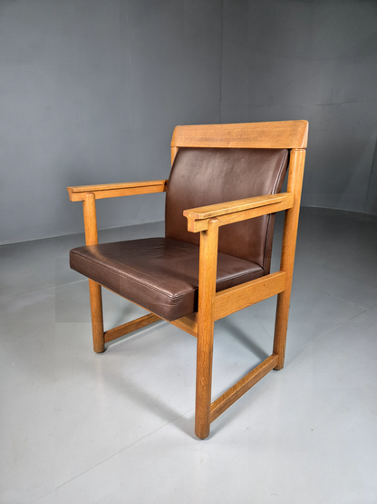 Vintage Swedish Elbow Chair Brown Leather Oak Frame Lundquist MCM EB7069 MNOR - UKDK FURNITURE