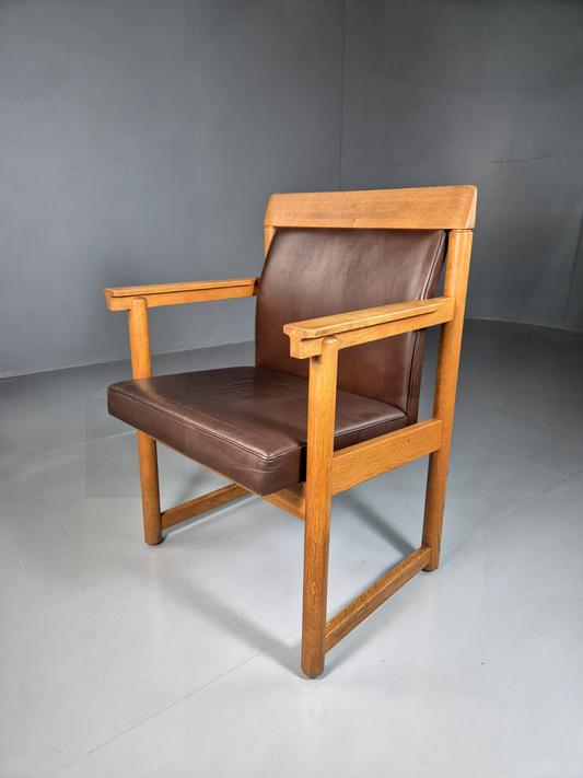 Vintage Swedish Elbow Chair Brown Leather Oak Frame Lundquist MCM EB7069 MNOR - UKDK FURNITURE