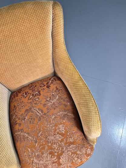 Antique Danish Gold Cotton & Mahogany Armchair EB8053 VCLO - UKDK FURNITURE