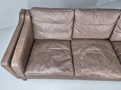 Vintage 3 Seat Sofa Danish Brown Leather Mid Century Retro 1970s EB10487 M3SS5