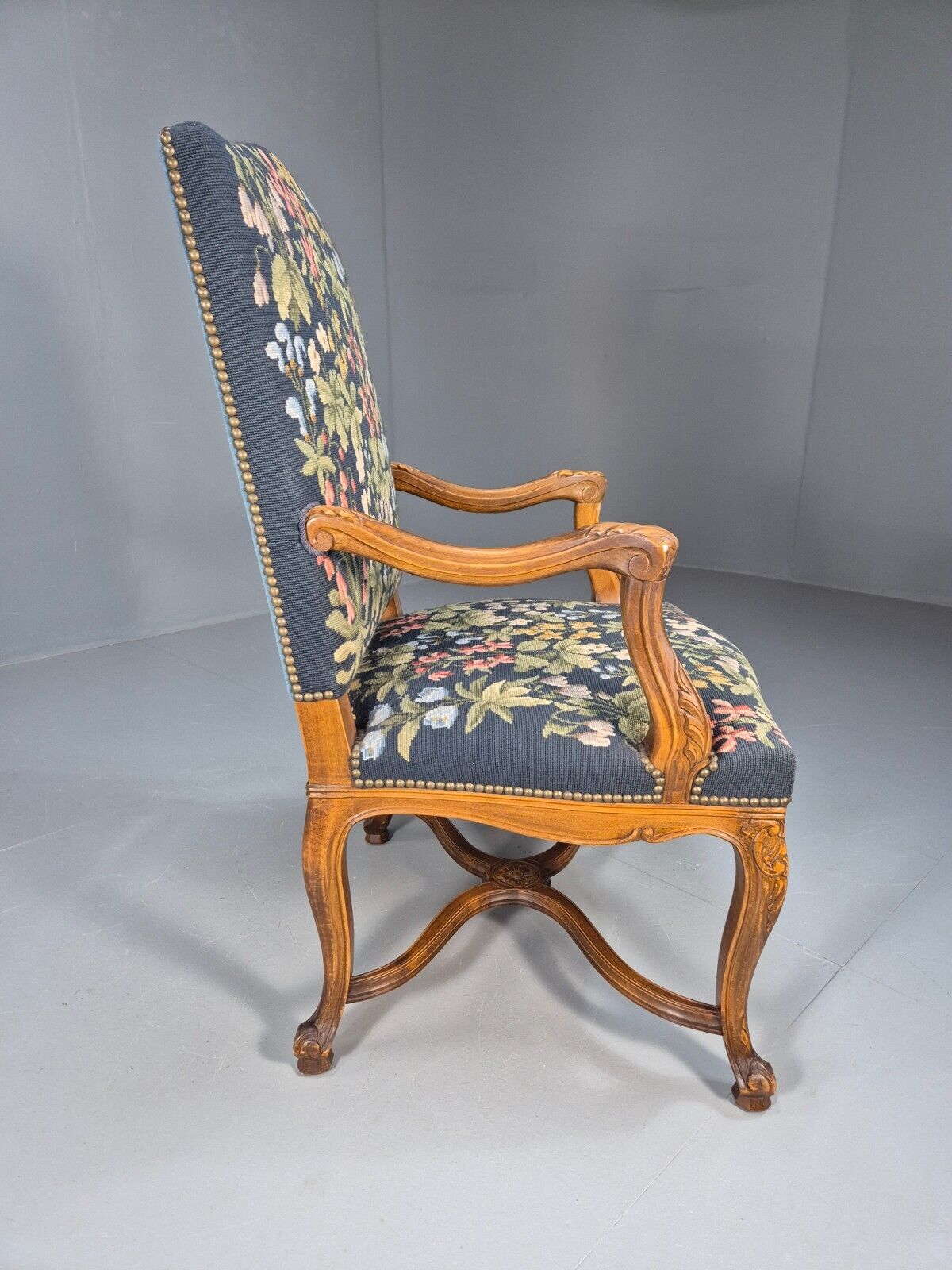 Vintage Danish Lounge Blue Floral Oak 17th Century Style EB8994 VCLO - UKDK FURNITURE