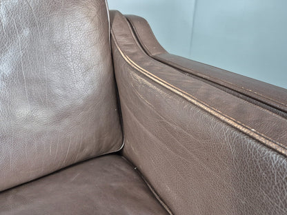 Vintage 2 Seater Settee 1970s Danish Brown Leather Mogensen Style EB11641 M3SS8