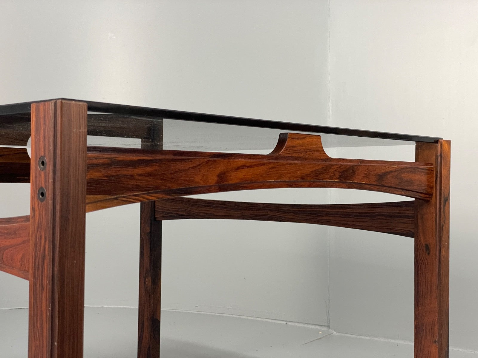 Vintage 1960s Coffee Table Smoked Glass Wood Swedish Mid Century EB11195 MWOO12