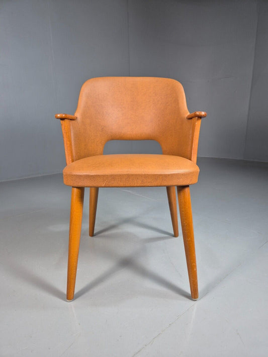 Vintage Danish Tan Vinyl And Beech Arm Chair EB7764 MNOR - UKDK FURNITURE