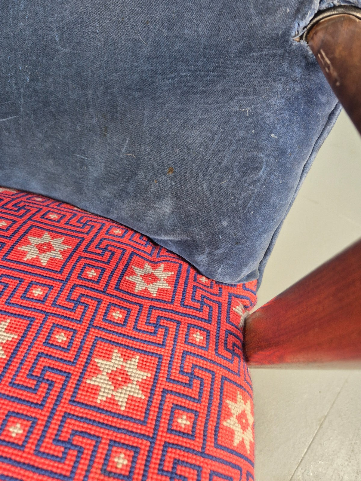 Danish 1960s Armchair Teak Blue Pink Fabric Eran Møbler EB9316 MNOR - UKDK FURNITURE