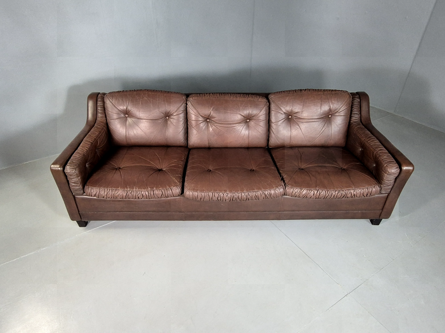 Vintage Danish 3 Seat Sofa Brown Leather 1970s Retro MCM EB6986 M3SS - UKDK FURNITURE
