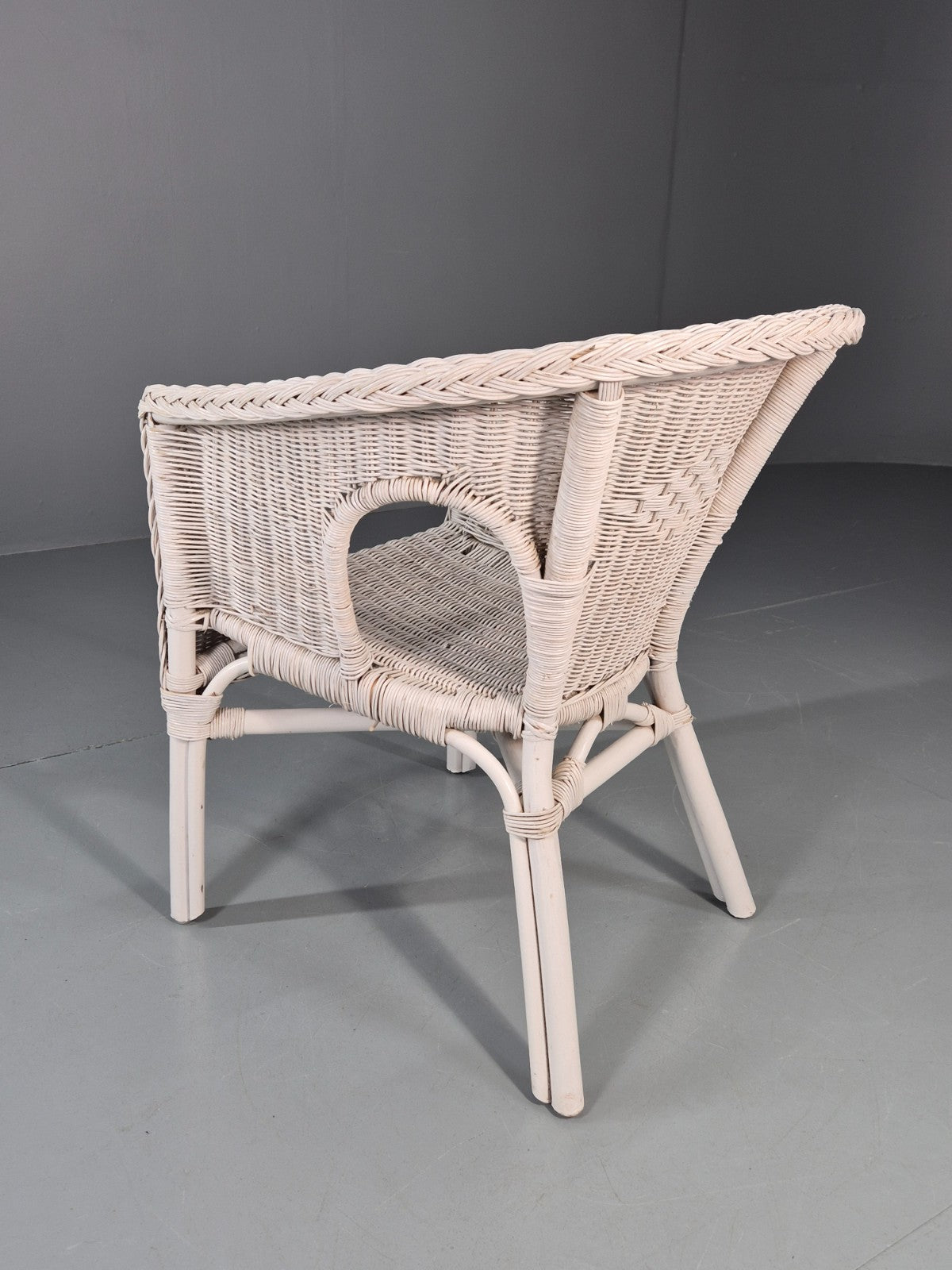 Vintage Rattan Lounge Chair White Painted 1970s Retro EB11219 VBER10