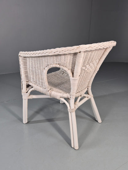 Vintage Rattan Lounge Chair White Painted 1970s Retro EB11219 VBER10