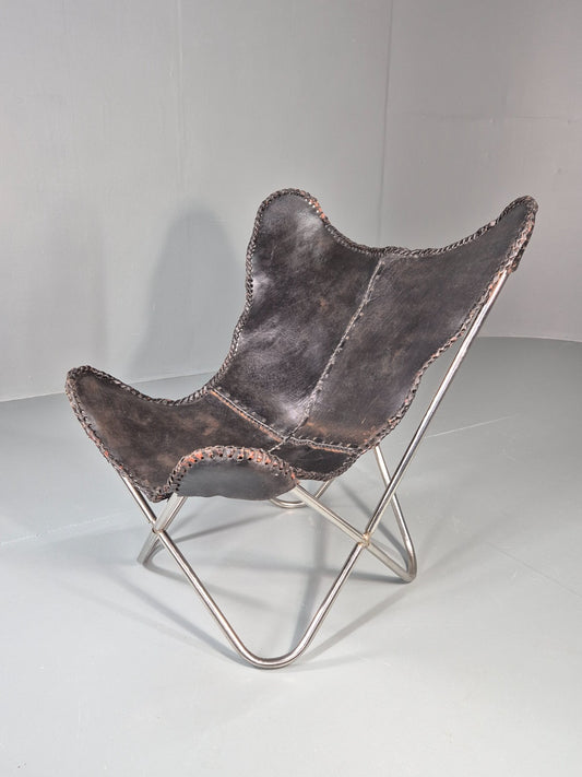 Vintage Butterfly Lounge Chair Leather and Chrome 1960s Retro MCM EB11469 MNOR0