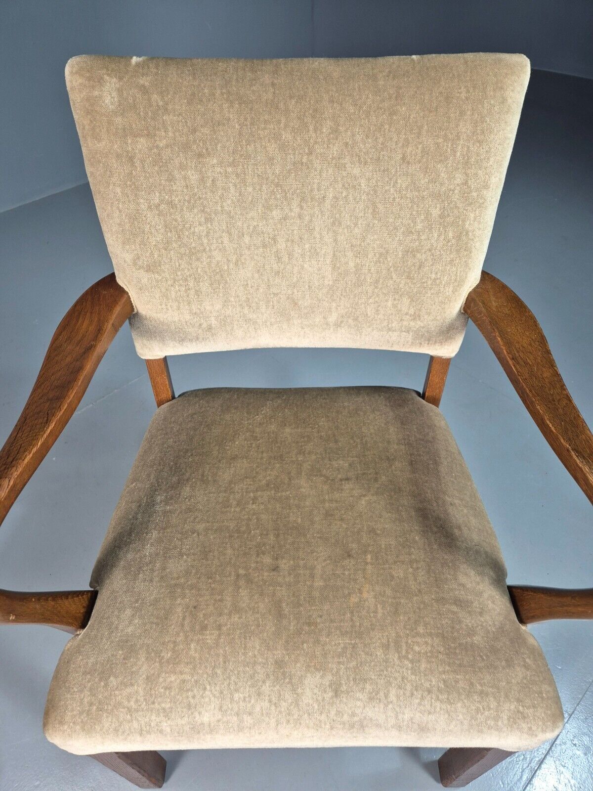 Vintage Danish Oak And Light Green Velour Elbow Chair EB8010 VDIN - UKDK FURNITURE