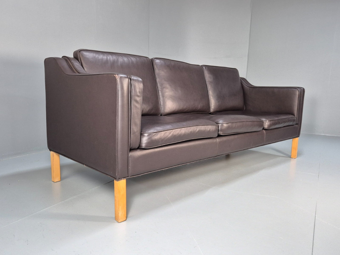 Vintage Danish 3 Seat Sofa Dark Brown Leather 1970s Retro MCM EB10071 M3SS1