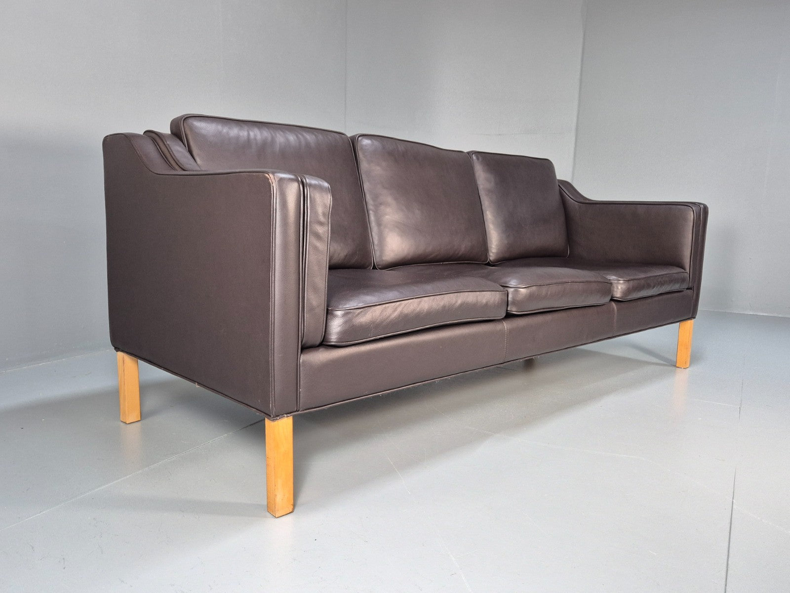 Vintage Danish 3 Seat Sofa Dark Brown Leather 1970s Retro MCM EB10071 M3SS1
