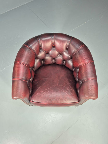 Leather Club Chair Danish Vintage Oxblood Buttoned 1980s Repro EB10756 VLEA6