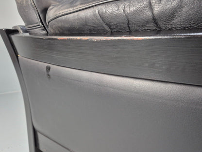 Vintage Danish 3 Seat Sofa Black leather Wood Frame Retro 1980s MCM EB8698 M3SS - UKDK FURNITURE