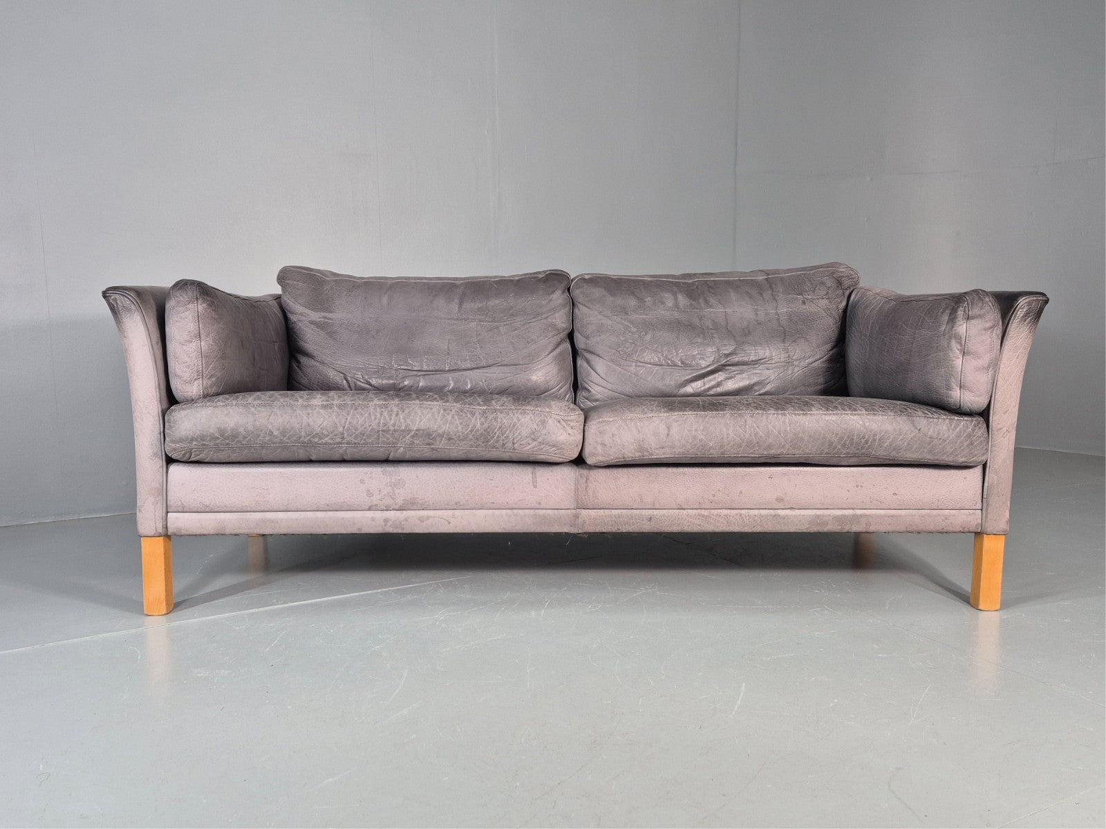 Vintage Mogens Hansen 2.5 Seat Settee Grey Leather 1980s Retro EB11645 M3SS5