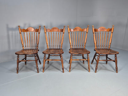 4 Vintage American Windsor Dining Chairs Solid Oak 1900s Antique EB10703 VDIN2