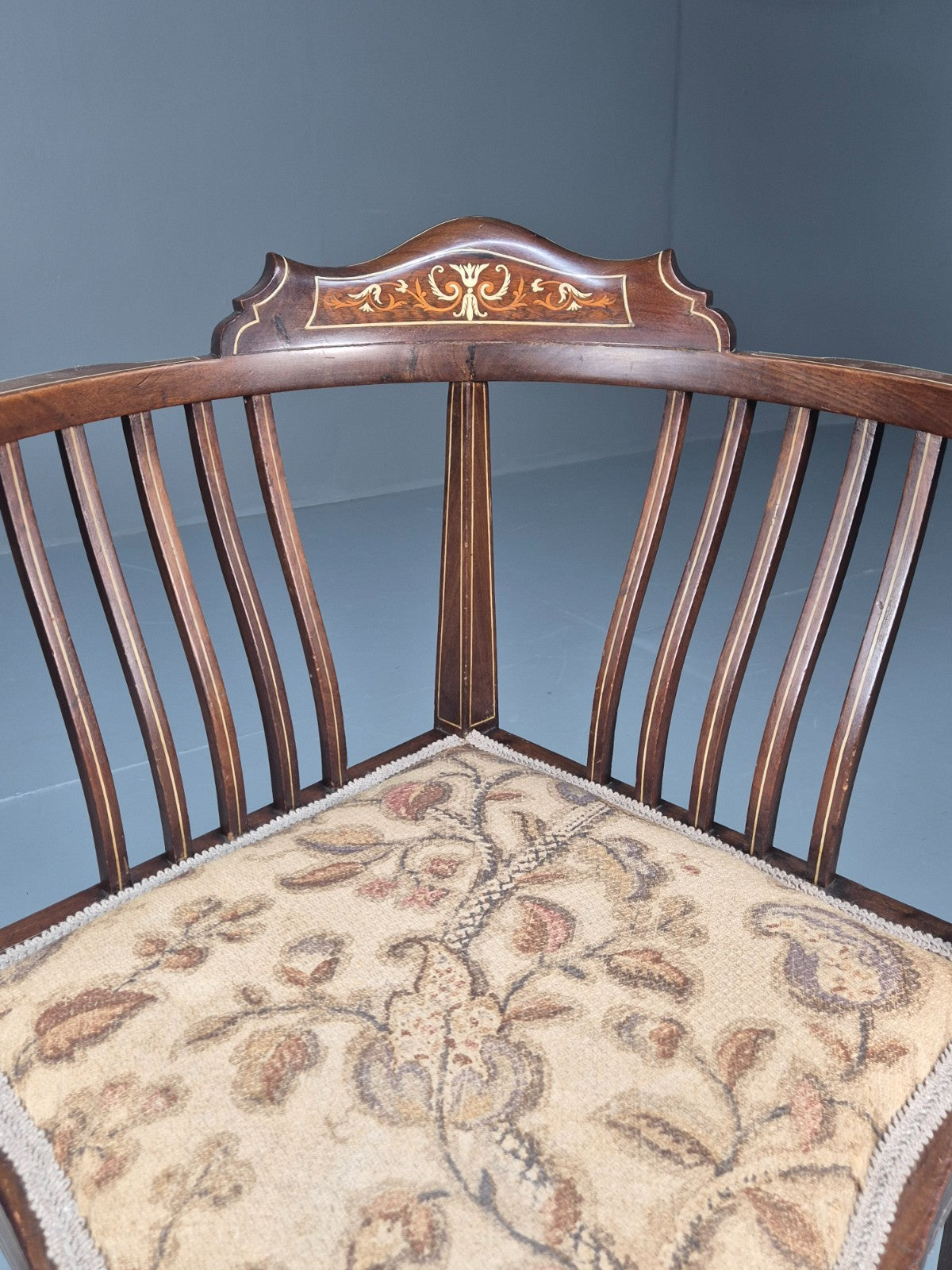 Edwardian Inlaid Corner Chair Mahogany Boxwood and Ivorine Antique EB10642 VDIN3