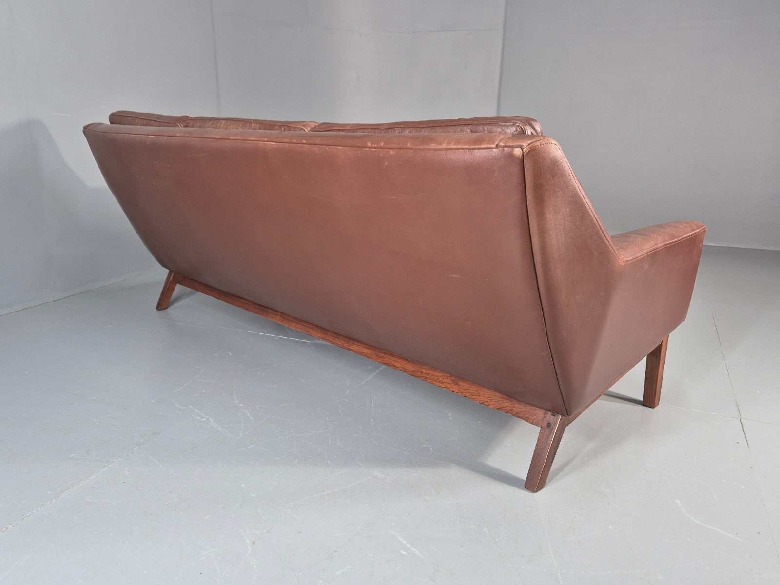 Mid Century Leather 3 Seat Sofa Brown Leather 1960s Retro  EB11367 M3SS18