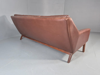 Mid Century Leather 3 Seat Sofa Brown Leather 1960s Retro  EB11367 M3SS18