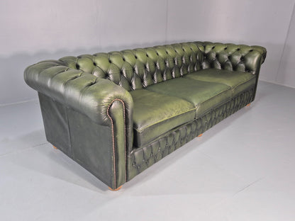 3 Seater Chesterfield Sofa Green Leather Studded Vintage EB11029 VCHE11