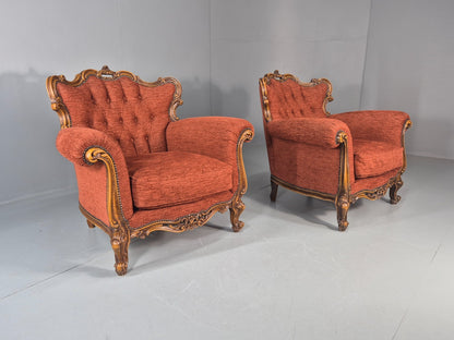 2 Vintage French Rococo Style Lounge Chairs Quality Reproduction  EB11659 VCLO17