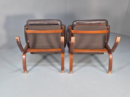 2 vintage Bentwood Leather `lounge Chairs Norway Jon Hjortdal 1970s EB9257 MBEN - UKDK FURNITURE