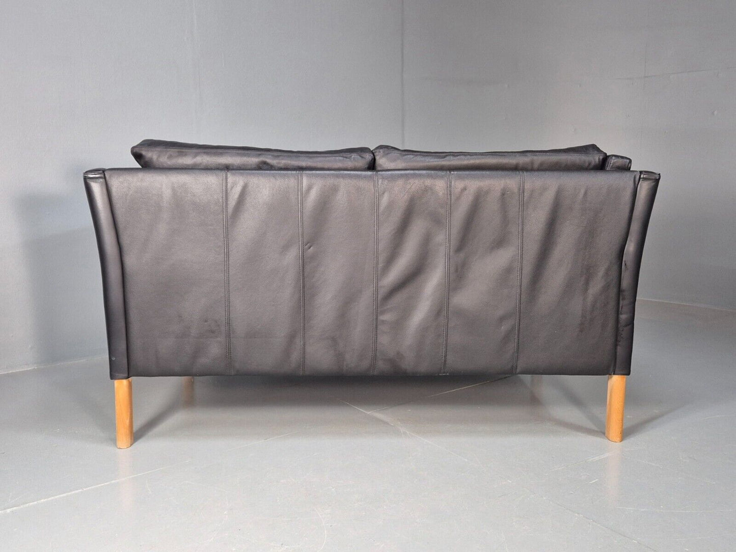 Vintage Danish 2 Seat Sofa Black Leather 1980s Retro MCM EB8697 M2SS - UKDK FURNITURE