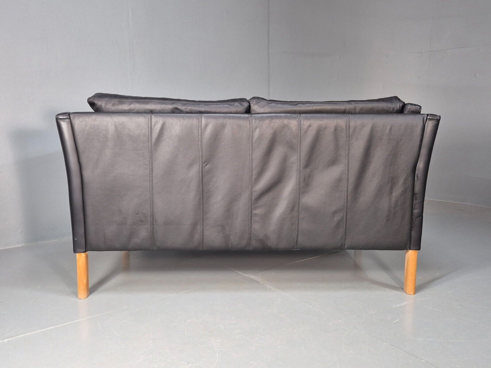 Vintage Danish 2 Seat Sofa Black Leather 1980s Retro MCM EB8697 M2SS - UKDK FURNITURE