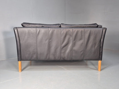 Vintage Danish 2 Seat Sofa Black Leather 1980s Retro MCM EB8697 M2SS - UKDK FURNITURE