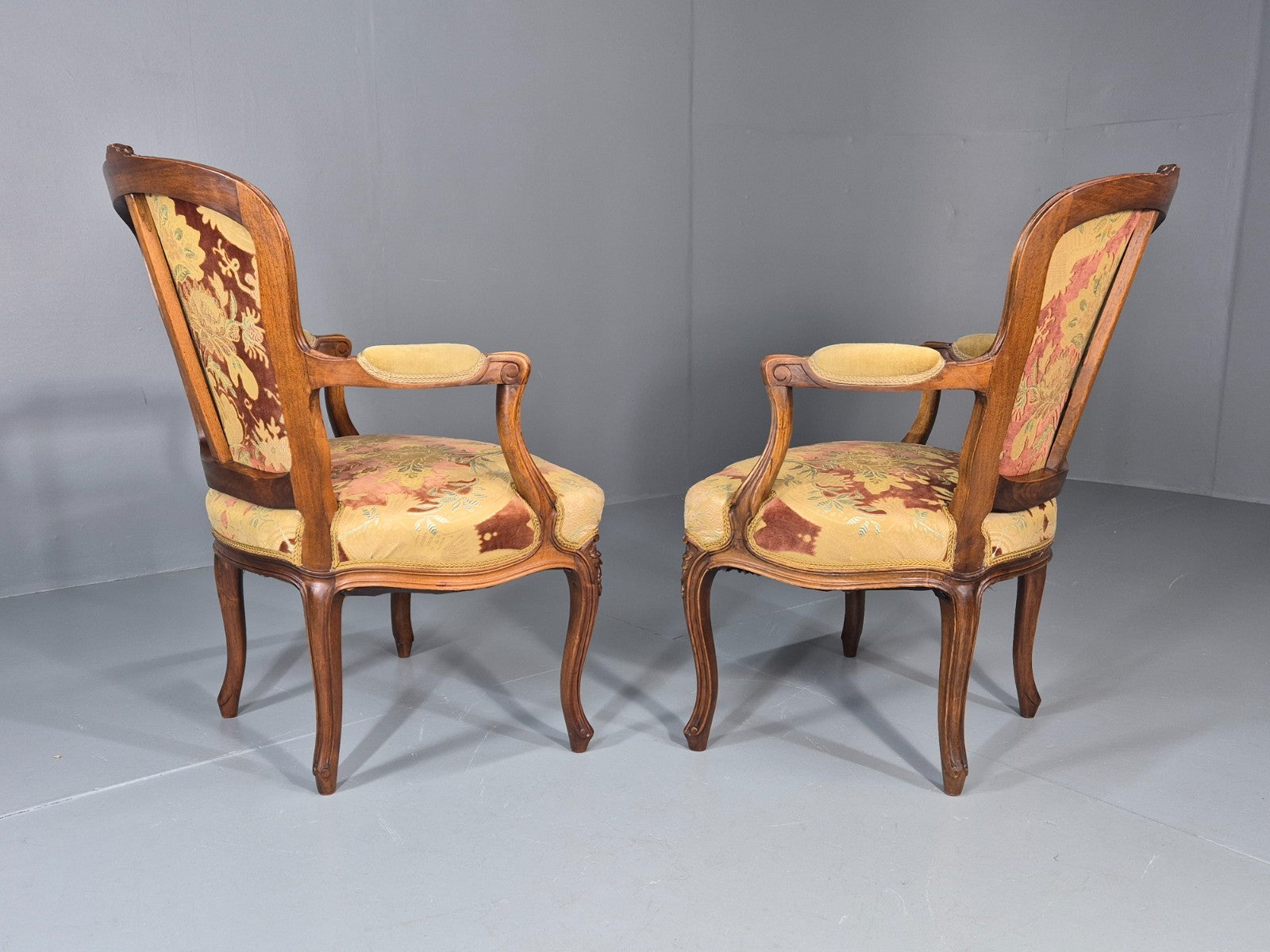 2 Vintage Rococo Armchairs 1950s Danish Floral Upholstery Retro EB11342 VCLO13