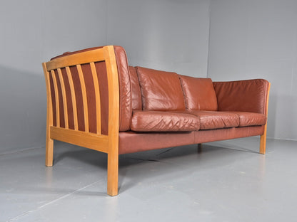 Vintage Stouby 3 Seat Sofa Reddy Brown Leather Mid Century Retro EB10528 M3SS1