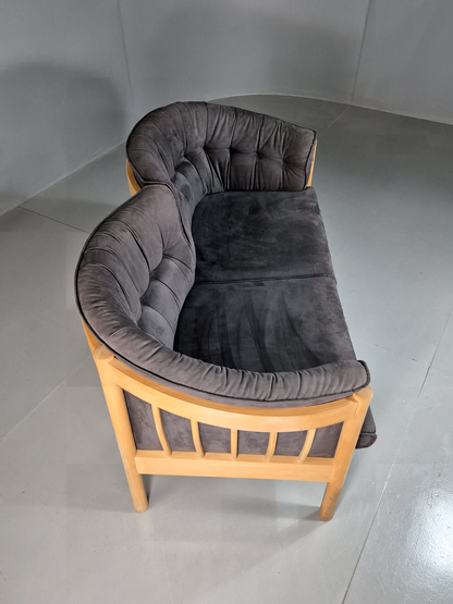 Vintage Danish 2 Seat Sofa Slate Velour Beech Frame Curved Retro MCM EB7198 M2SS - UKDK FURNITURE