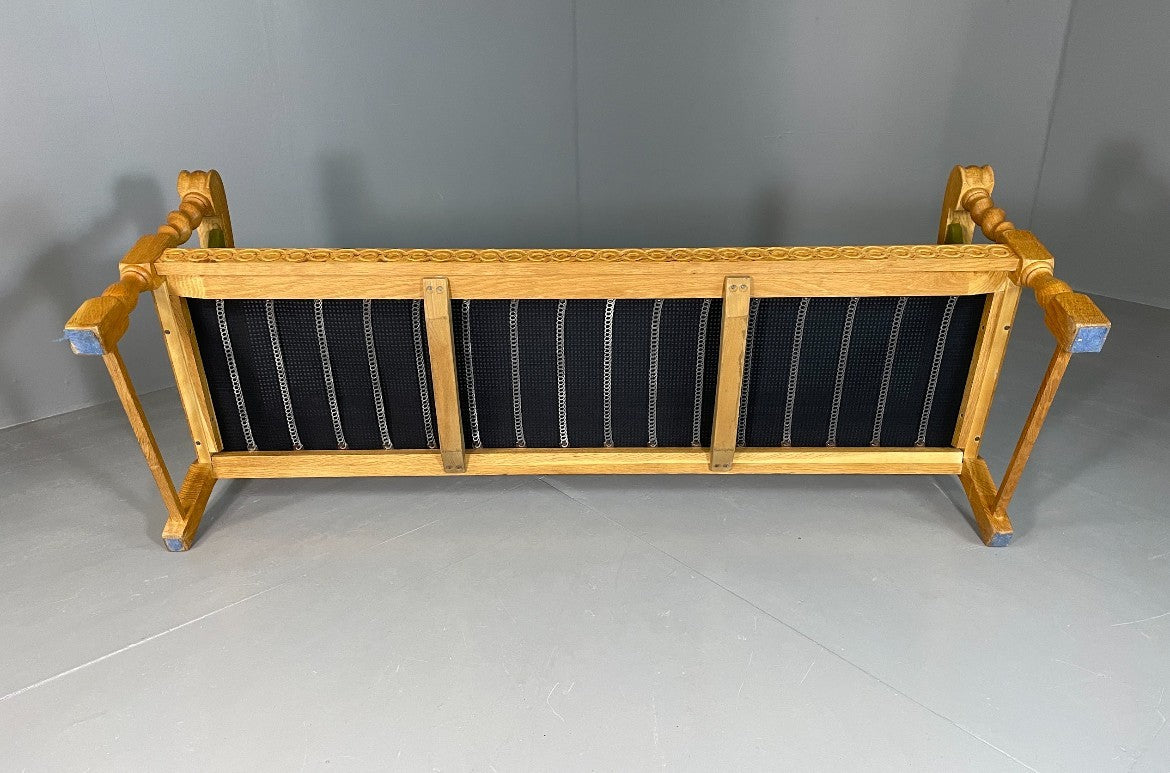 3 Seat Sofa Vintage Danish Kjaernulf Style Oak and Green Wool Retro EB6479 M3SS10